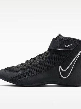 Nike boys Black High-Top Athletic Wrestling Shoe with White Swoosh